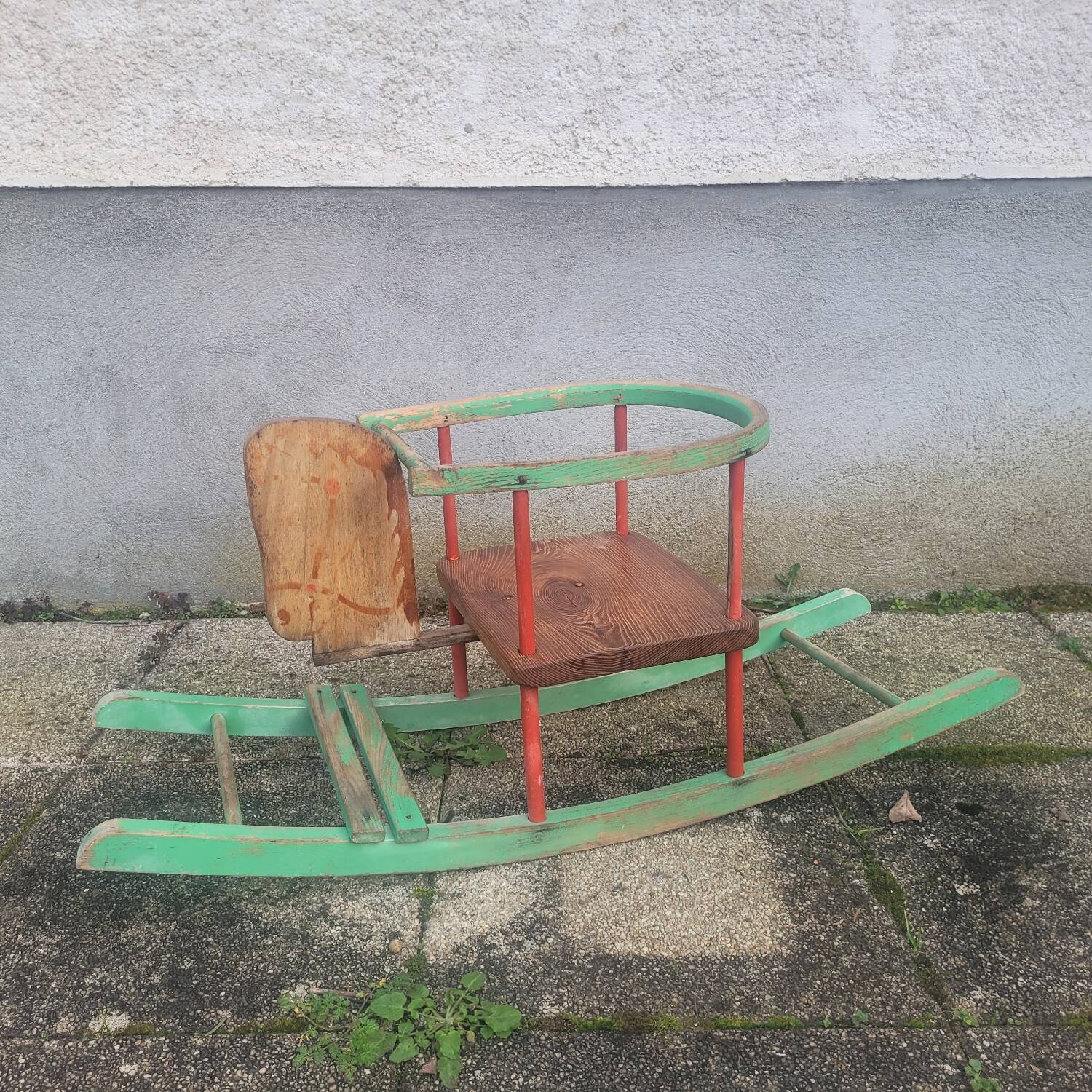 Cheval à Bascule en Bois Brut – Vintage 1950