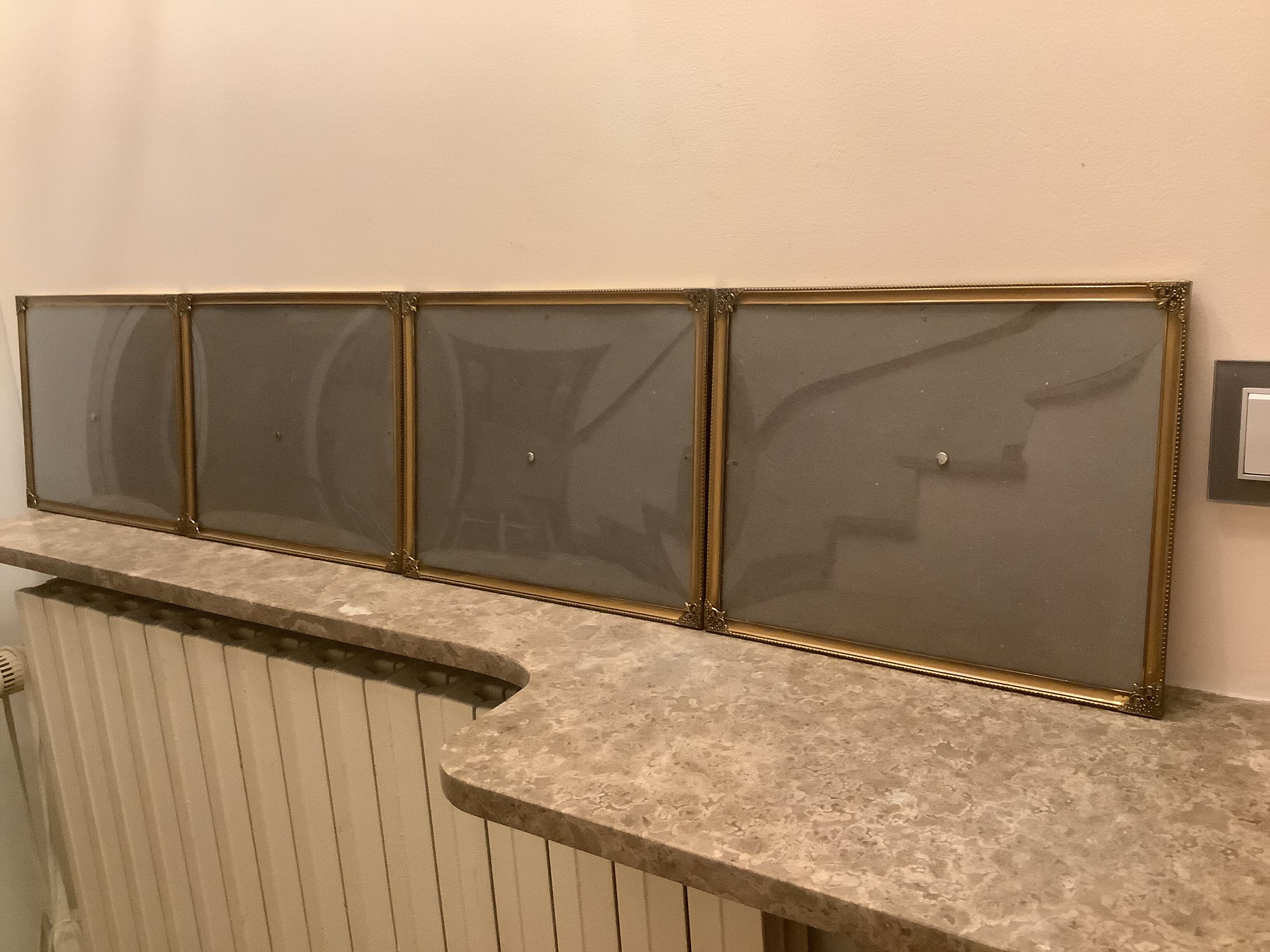 4 old large picture frames metal curved glass