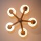 Scandinavian 5-branch chandelier, opaline, wood and brass, 1960