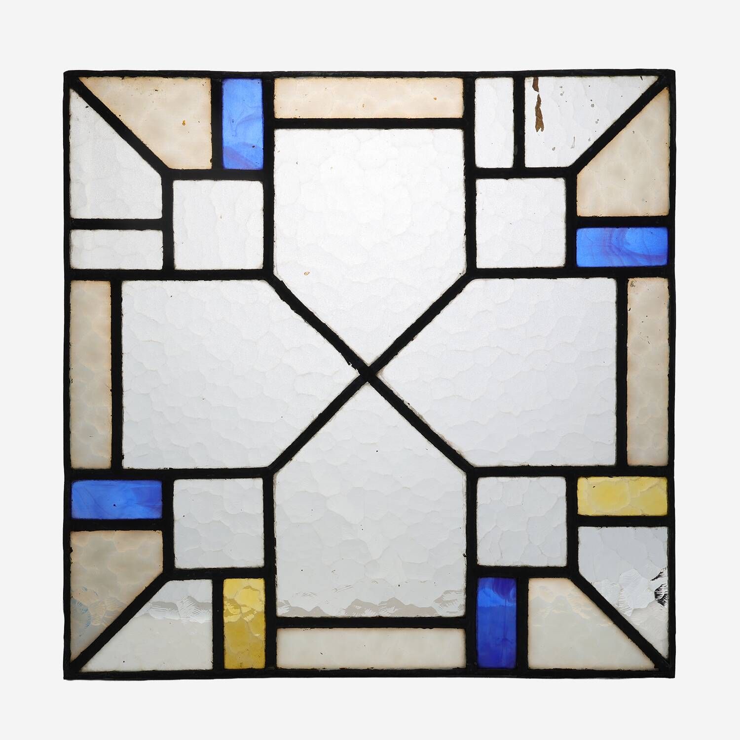Art Deco Leaded Glass Panel with Geometric Cross Motif, Belgium, Circa 1920
