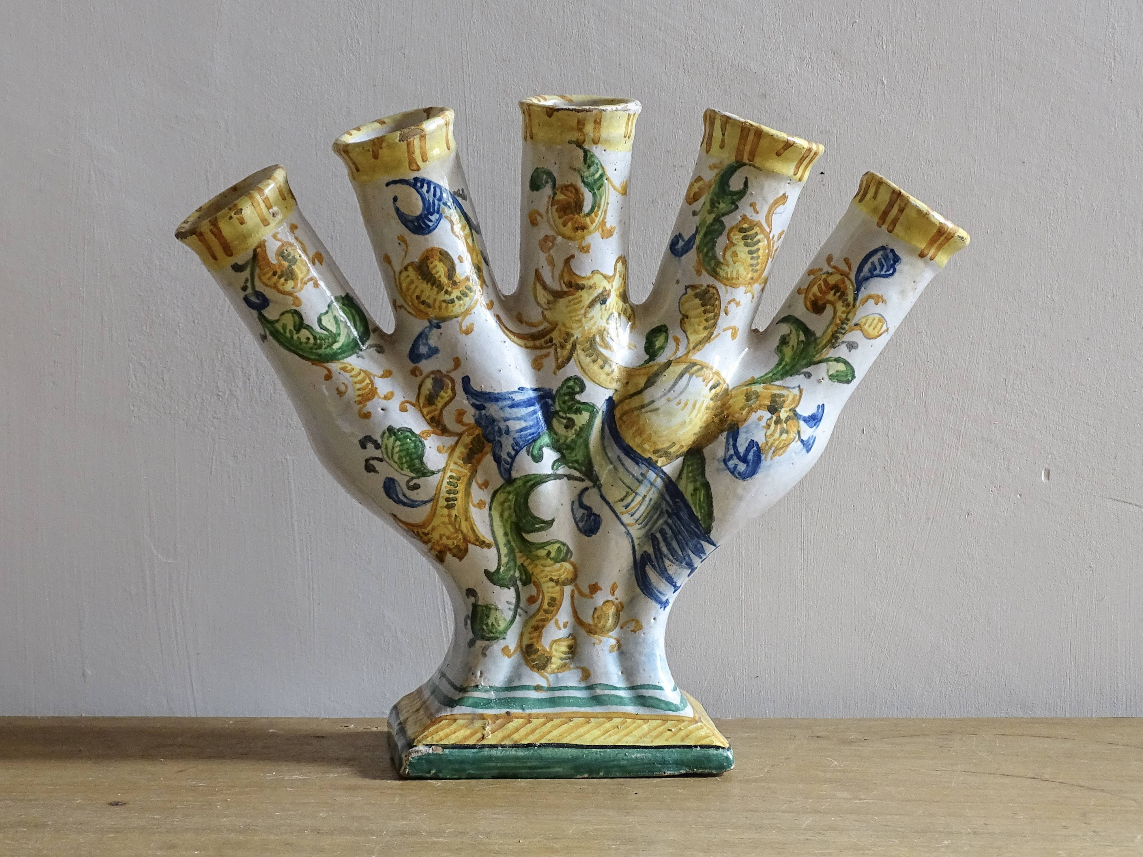 Italian Maiolica Ceramic Tulip Vase or Tulipière