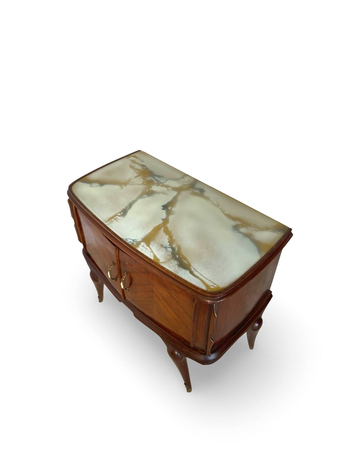 Tables de chevet plaquées en palissandre avec plateau en onyx vert