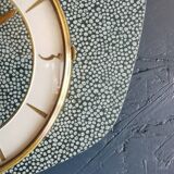 Vintage formica clock silent asymmetrical wall pendulum "Round golden green"