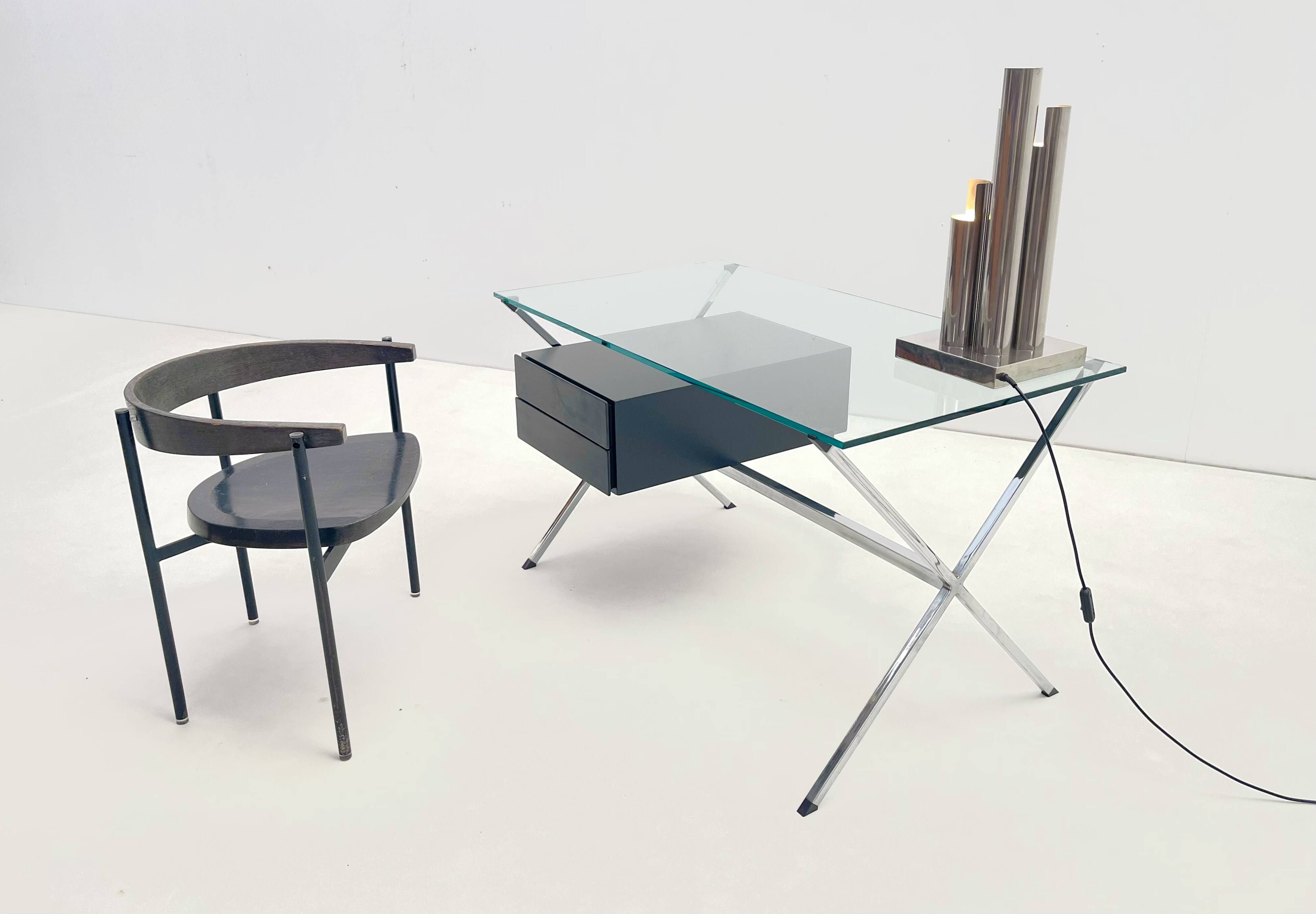Franco Albini for Knoll - Chrome glass and black wood Desk