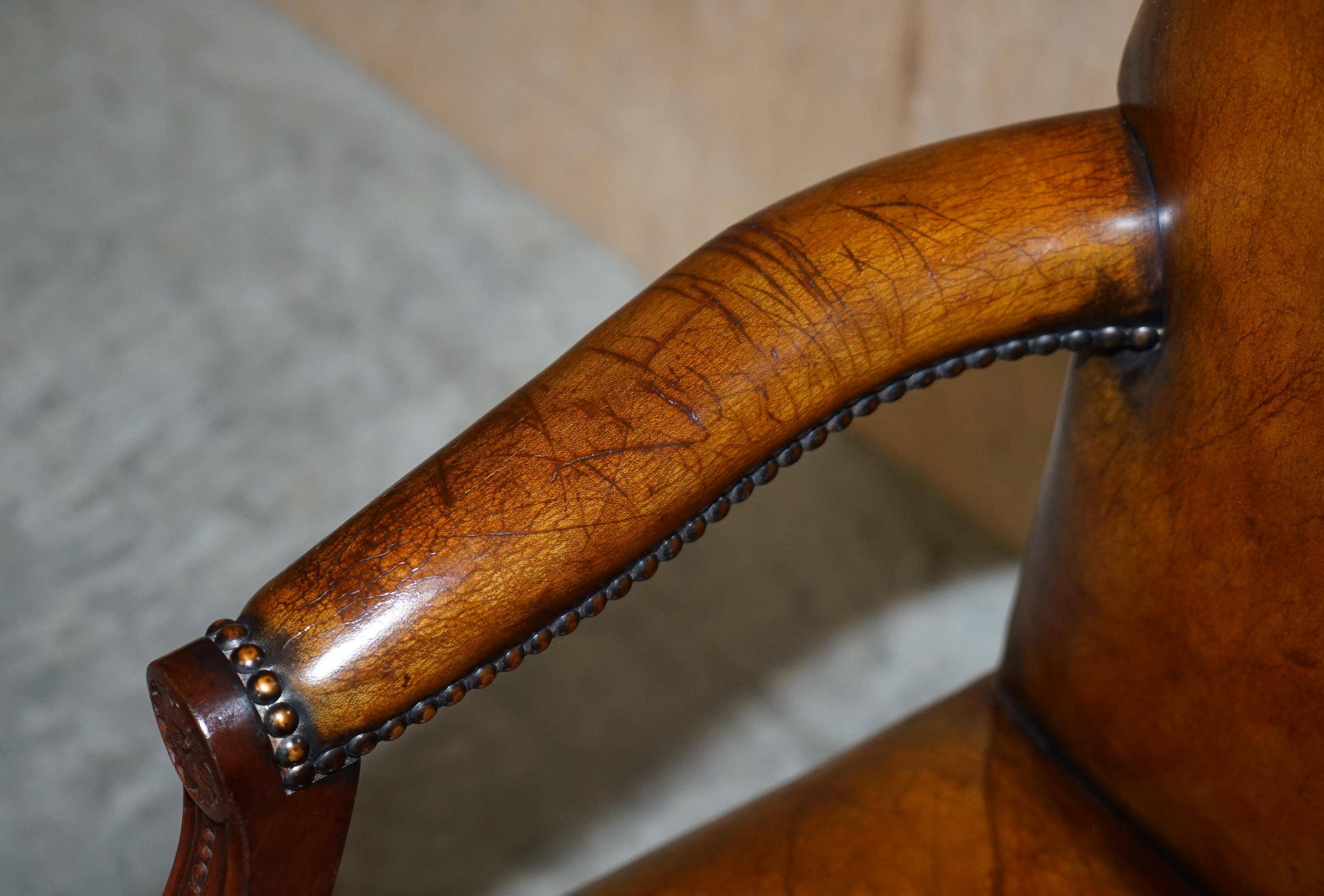 Restored vintage executive chair, leather, oak frame.