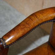 Restored vintage executive chair, leather, oak frame.