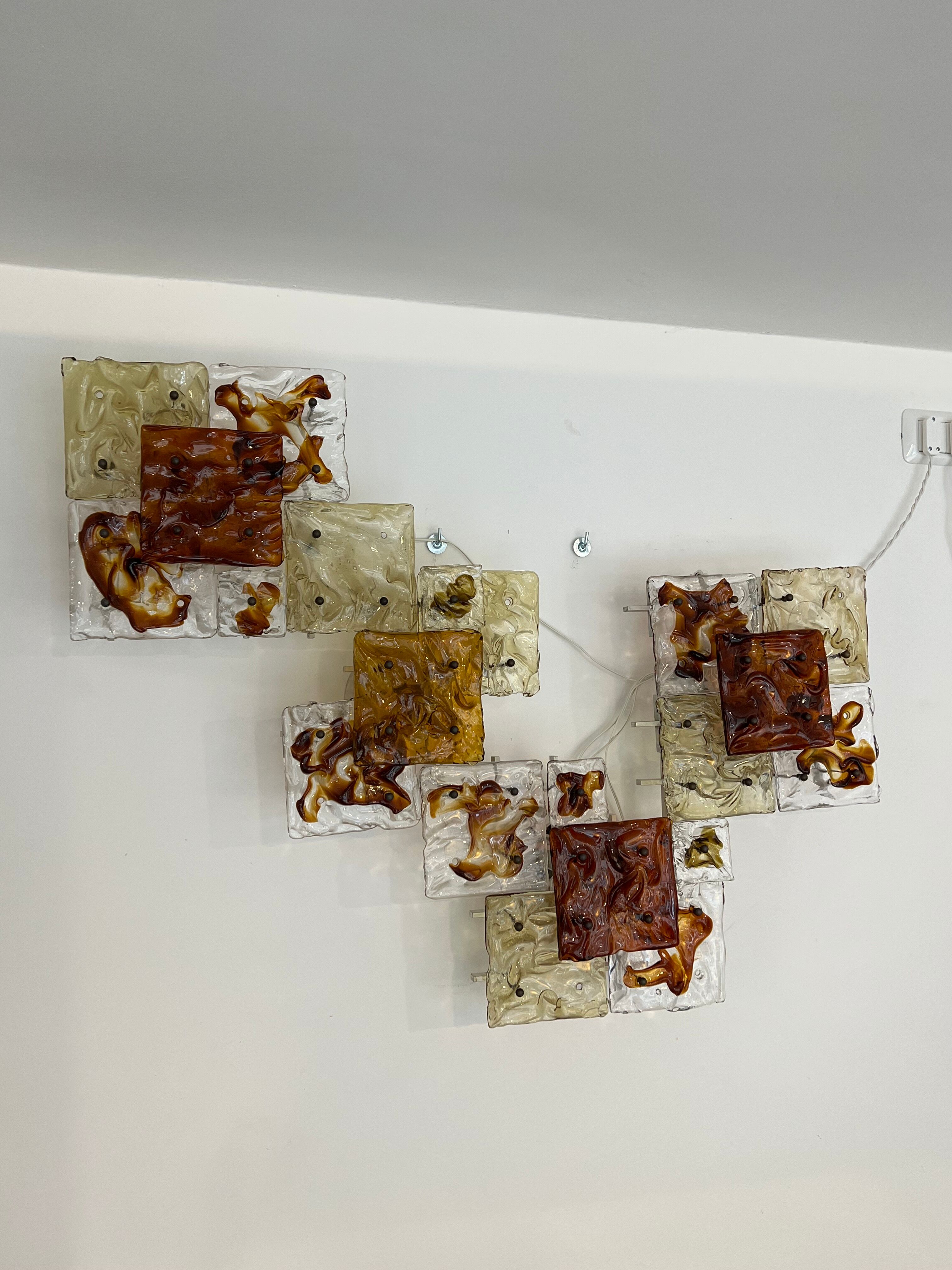 Modernist Venini Patchwork Hand Blown Panel by Toni Zuccheri from 70s