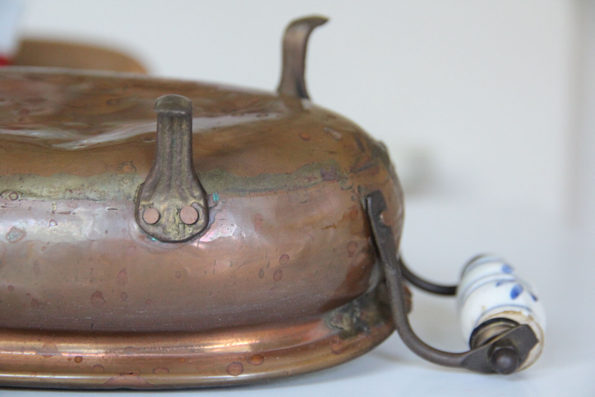 Copper planter, brass and ceramic handles