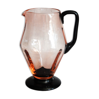 Art deco pitcher in pink and black glass