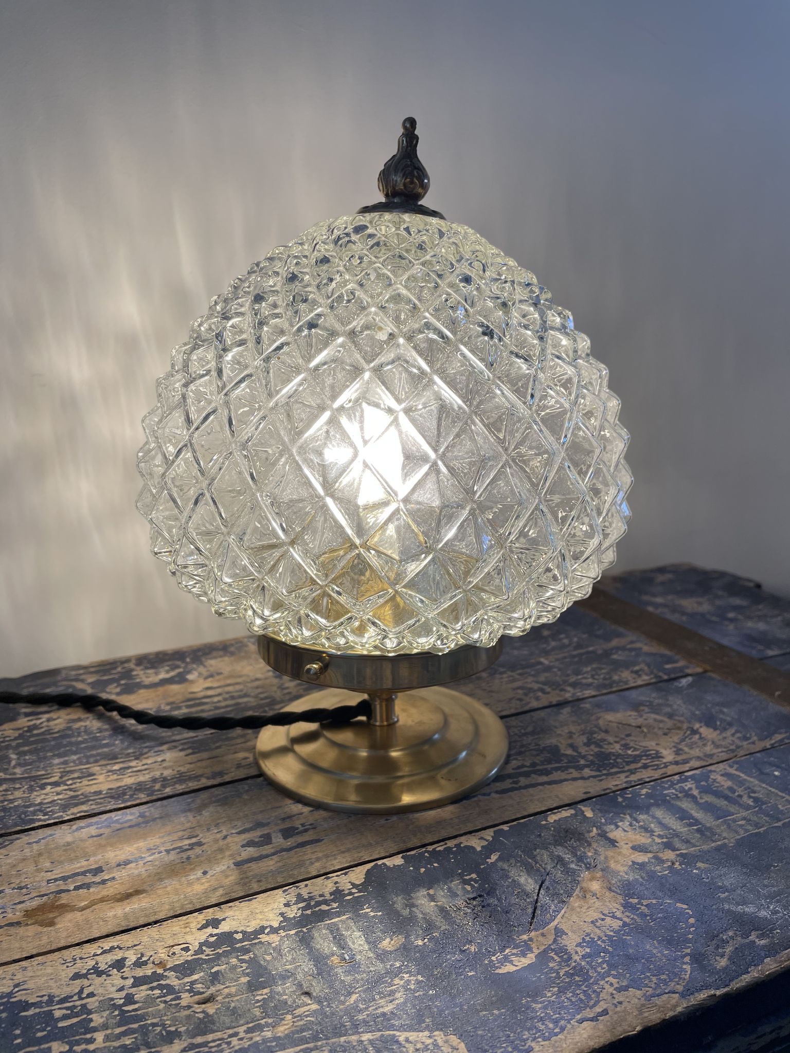 Vintage glass table lamp with new electrified diamond tips