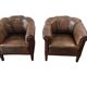 Set of 2 vintage Art Deco individual armchairs/seats in cognac leather.