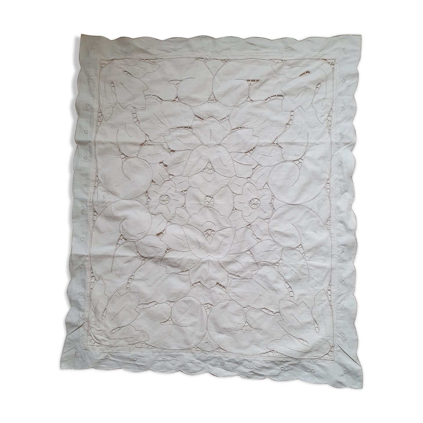 Flower embroidery cream cushion cover