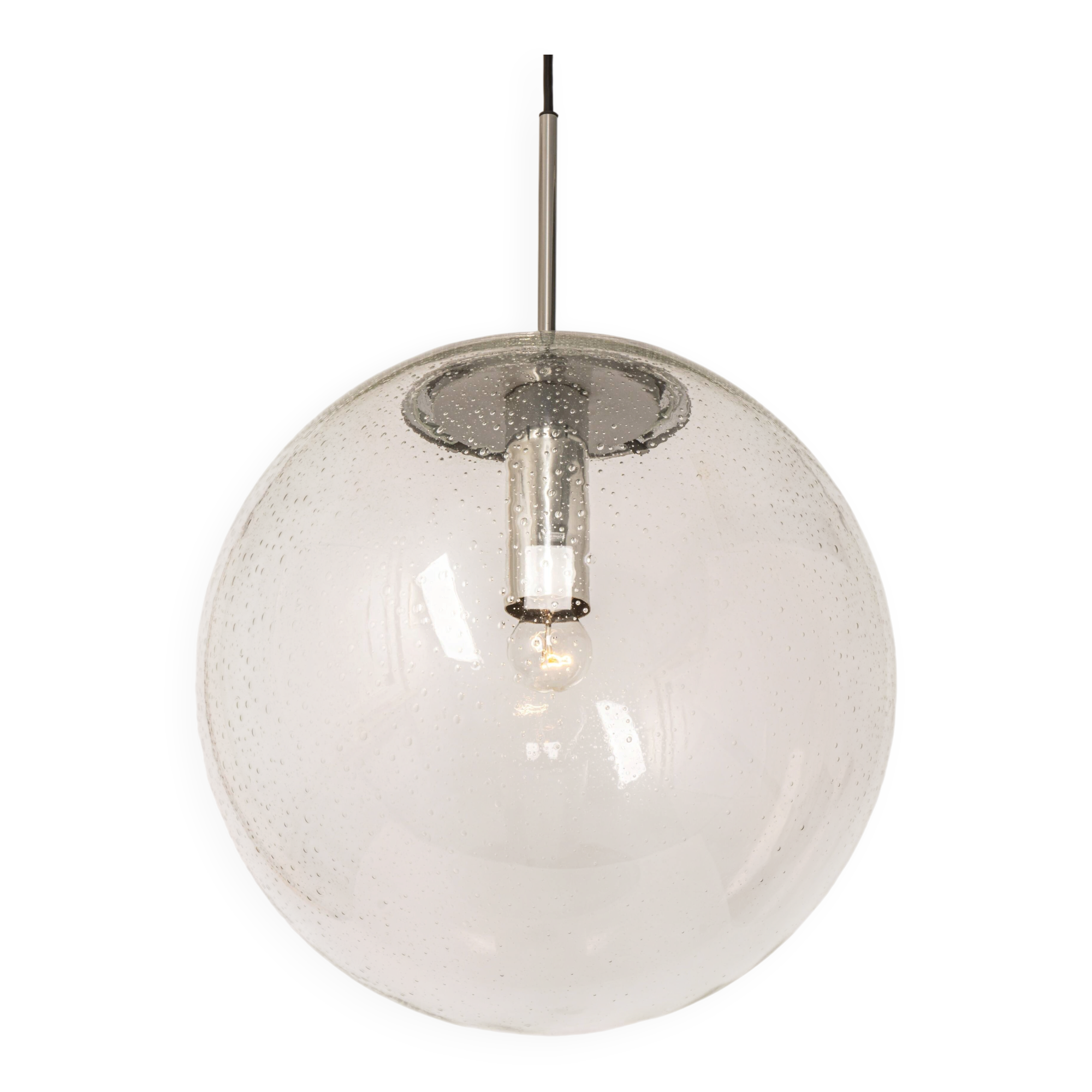 clear glass ball pendant chrome Limburg, Germany, 1970s