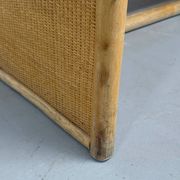 Vintage bamboo and woven rattan desk — glass top