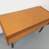 Vintage teak and black metal storage unit / chest on legs from the 70s