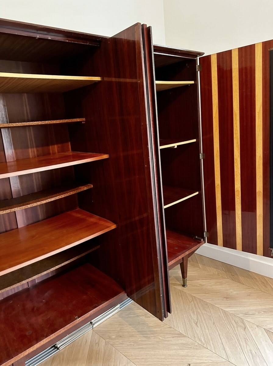 Large vintage 1950s wardrobe in formica and mirror.