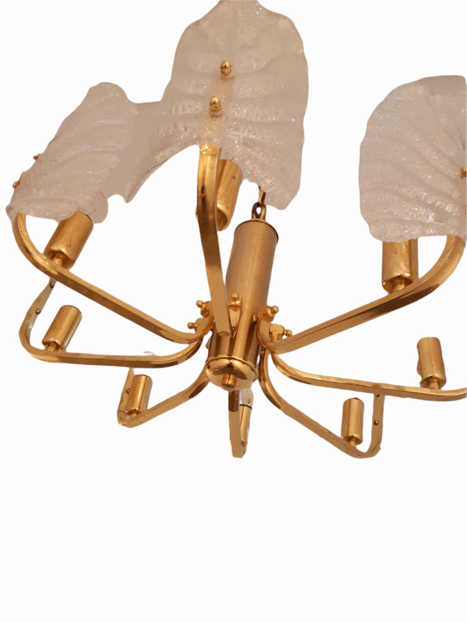 Large Mid-Century Eight-Arm Brass and Ice Glass Chandelier by Carl Fagerlund, 1960s
