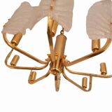 Large Mid-Century Eight-Arm Brass and Ice Glass Chandelier by Carl Fagerlund, 1960s