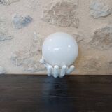 White ceramic hand and opaline globe 70s