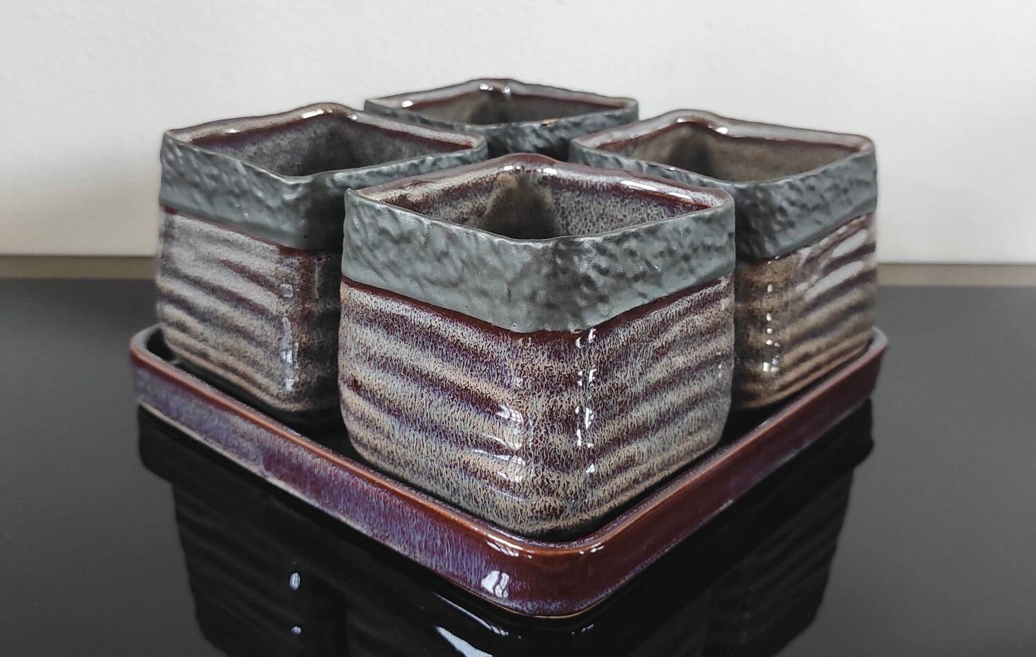 Vintage Set in Glazed Ceramic – 4 Bowls & Tray – Style