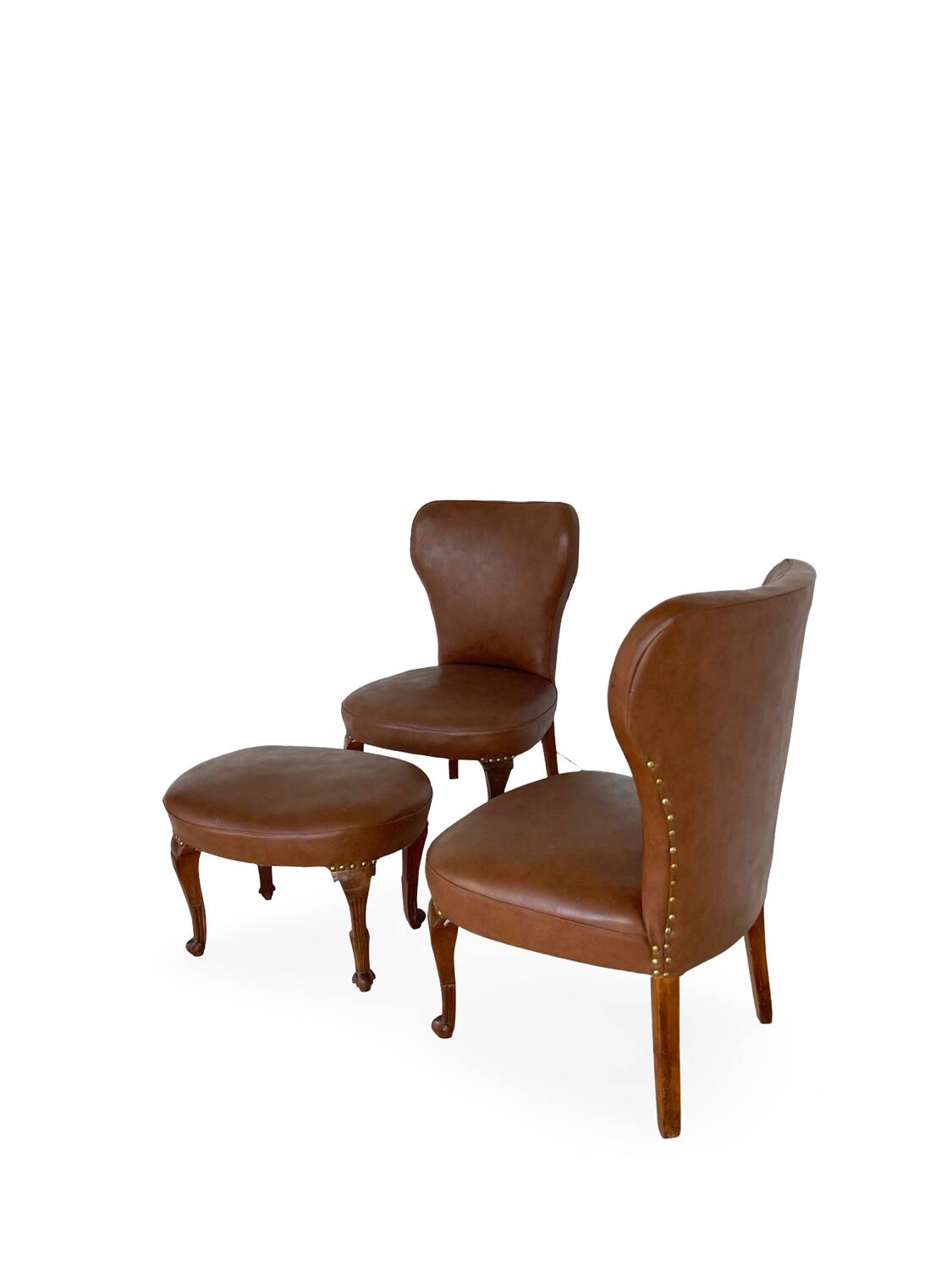 Ensemble de chaises d'appoint et tabouret pour pied, années 1950.