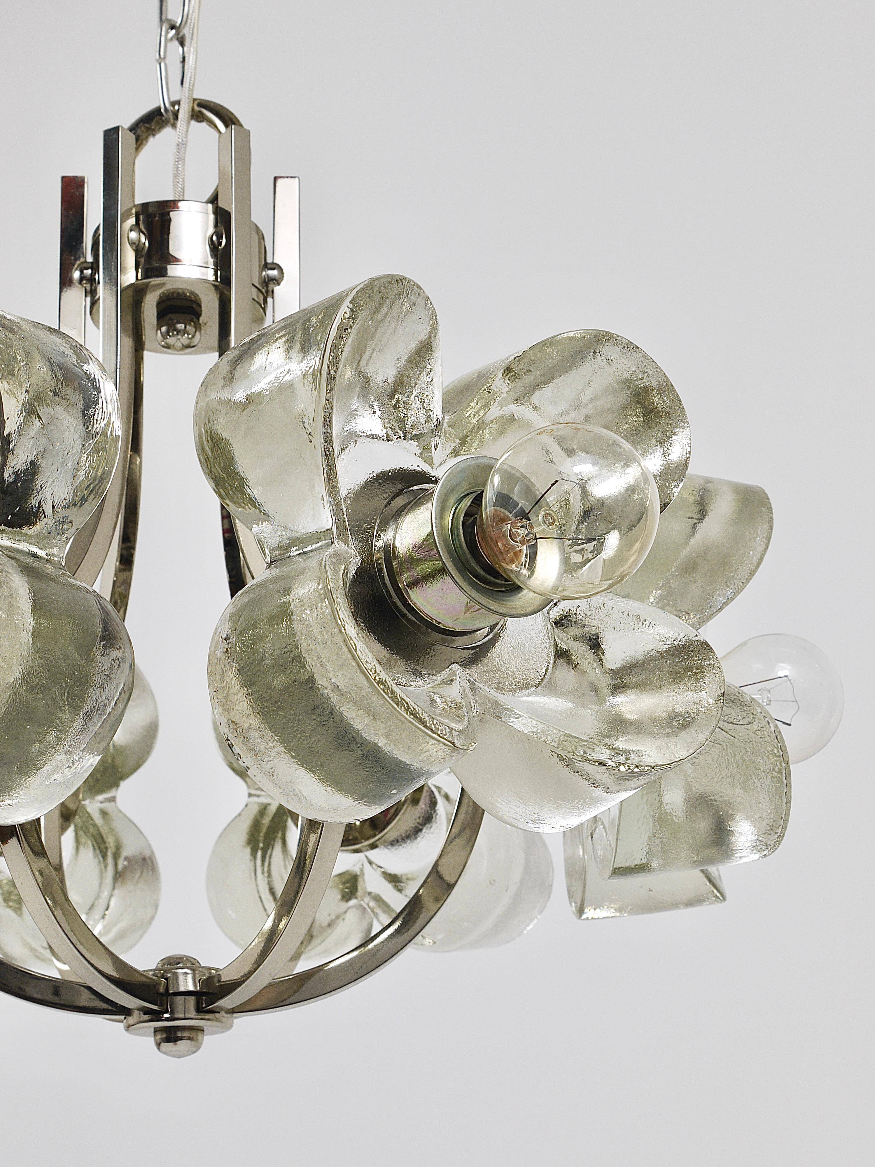 Crystal Glass Flower Pendant Light in Kalmar Style by Sische, Germany, 1970s