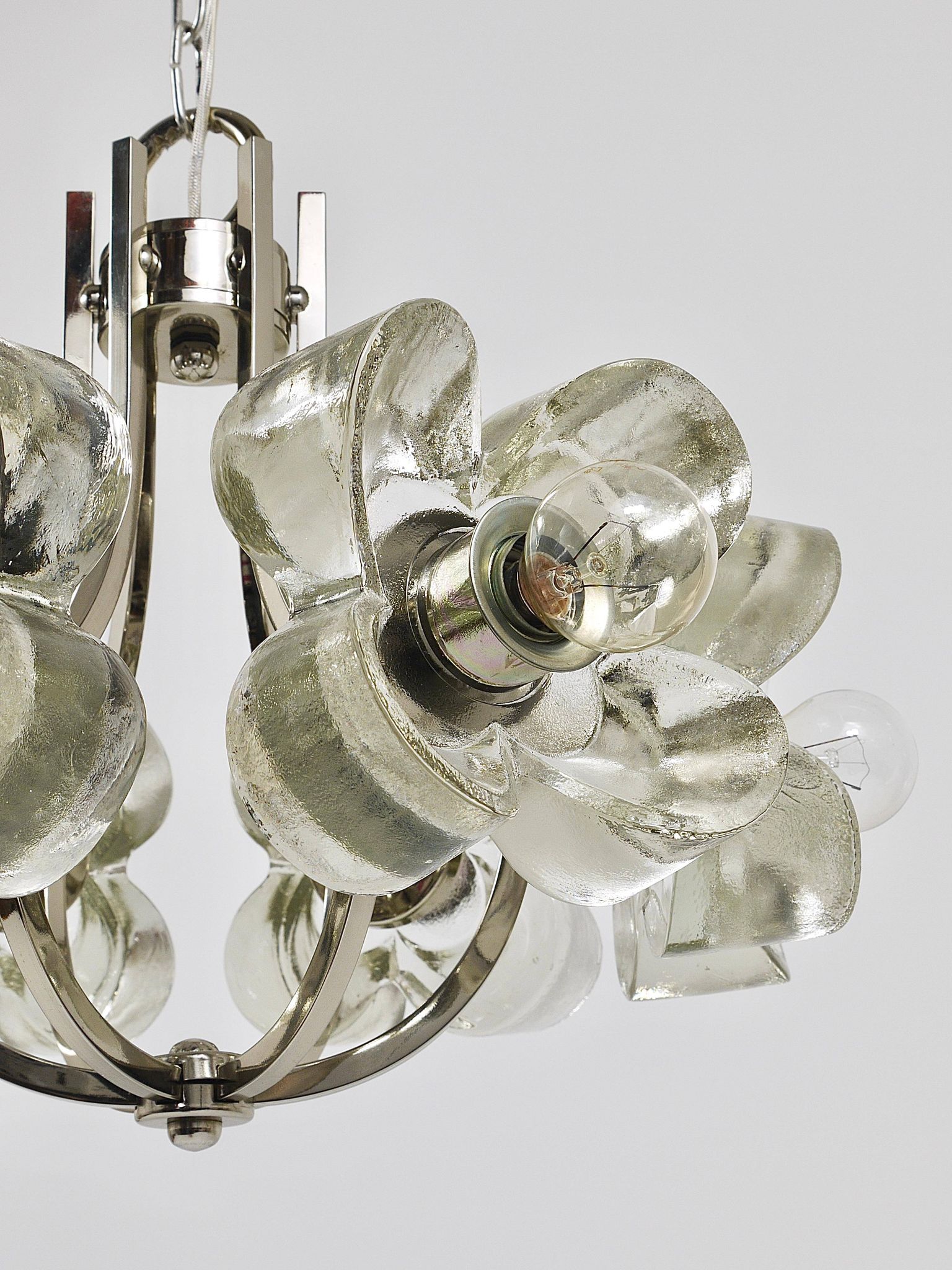 Crystal Glass Flower Pendant Light in Kalmar Style by Sische, Germany, 1970s