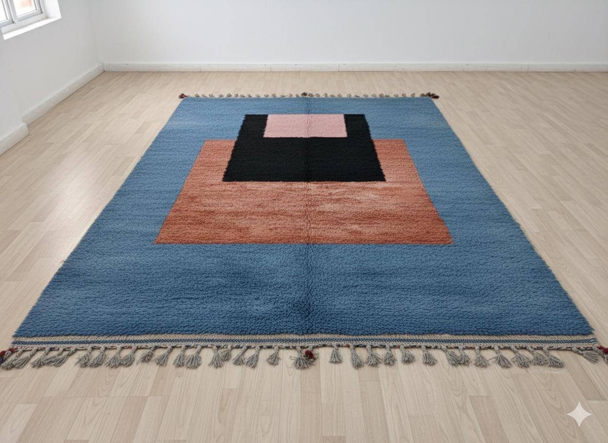 Handwoven Moroccan rug, natural wool, 250cm x 150cm, elegant decoration.