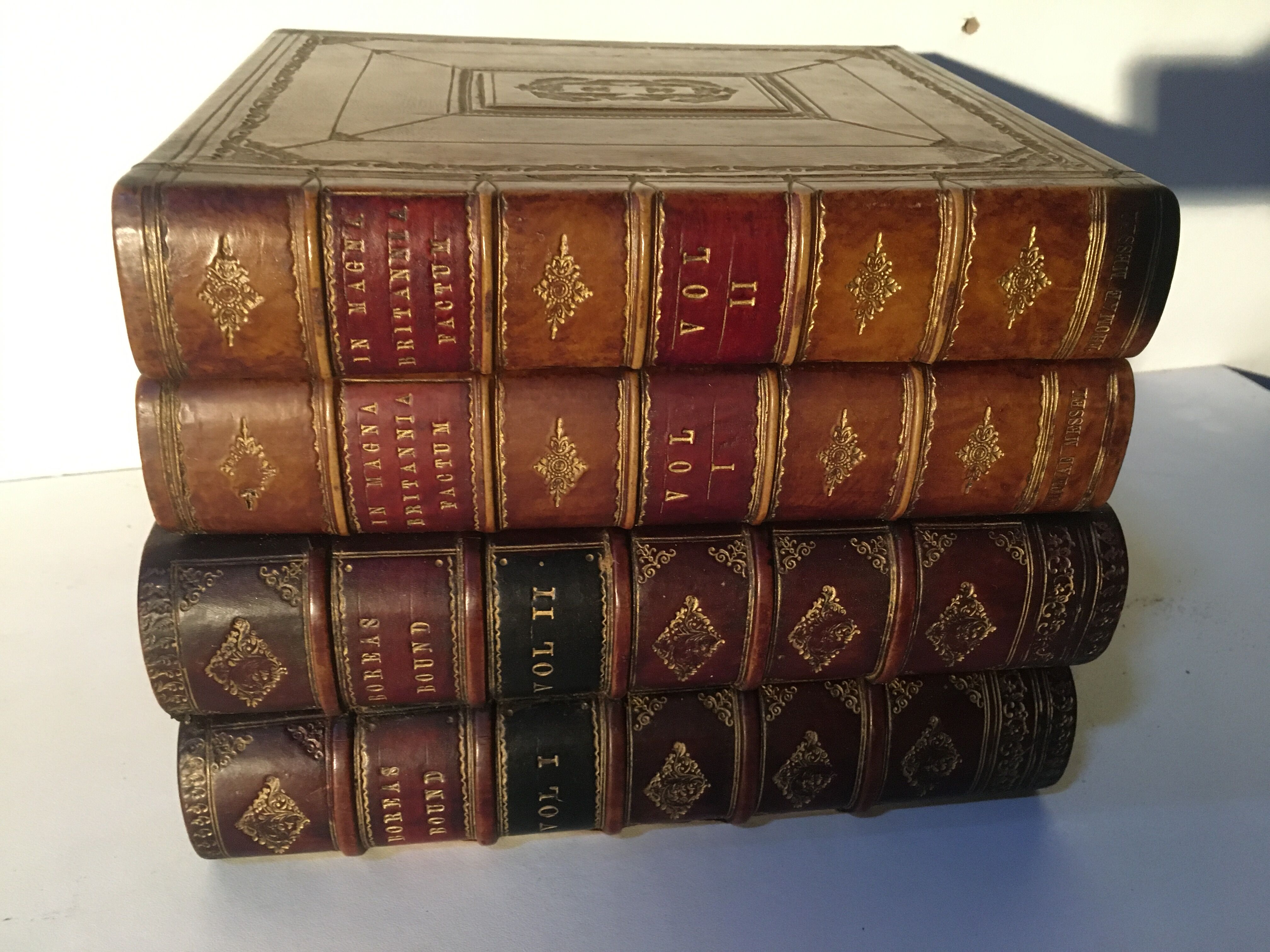 Stacked book ice bucket made of wood and leather