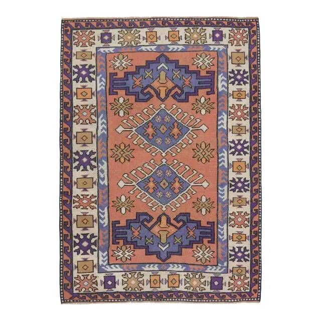 1970s Vintage Turkish Oushak Handmade Wool Cotton Orange  Area Rug 136x192