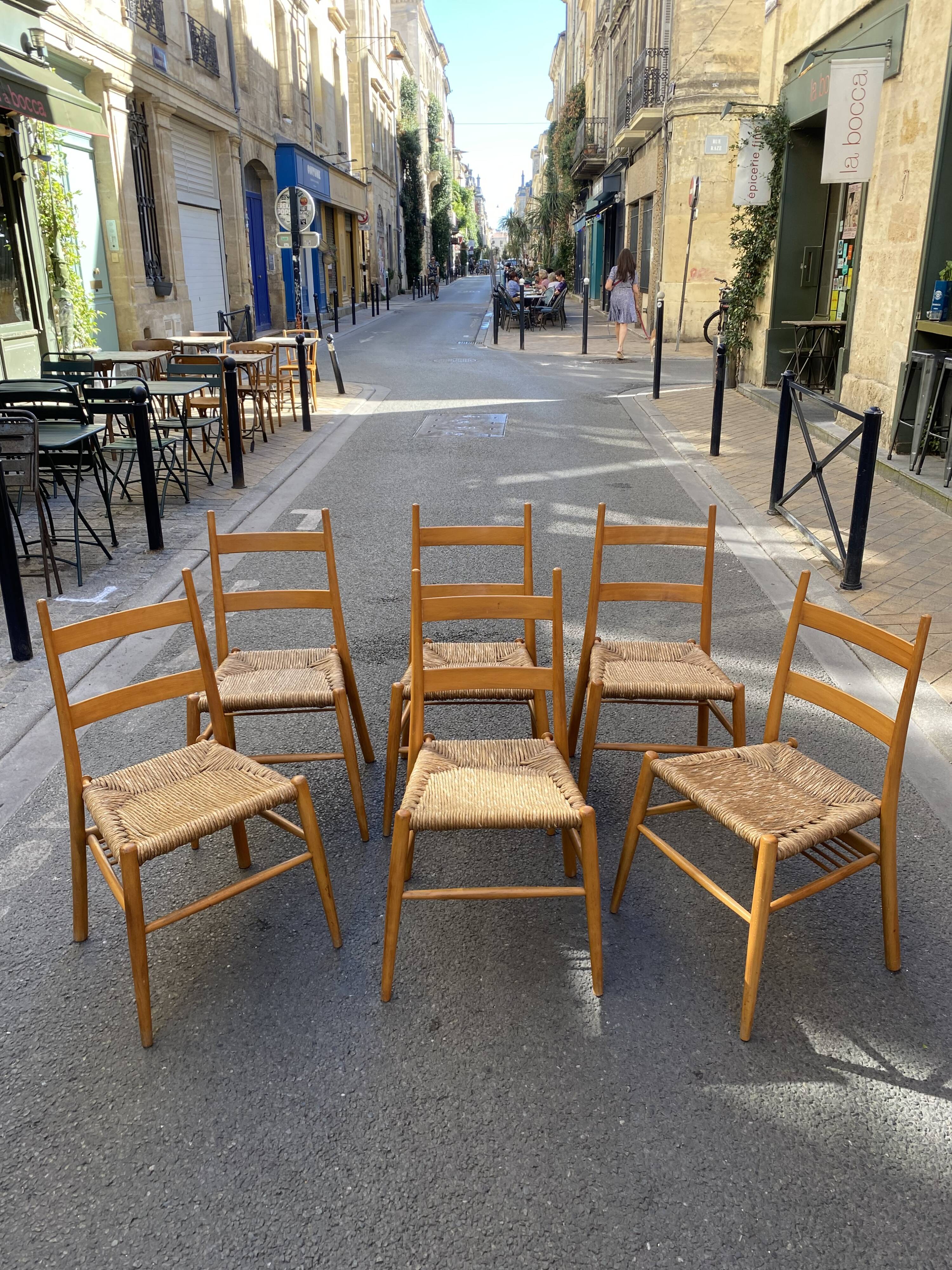 Wooden chair with straw seat - yngve ekström - sweden - circa 1960