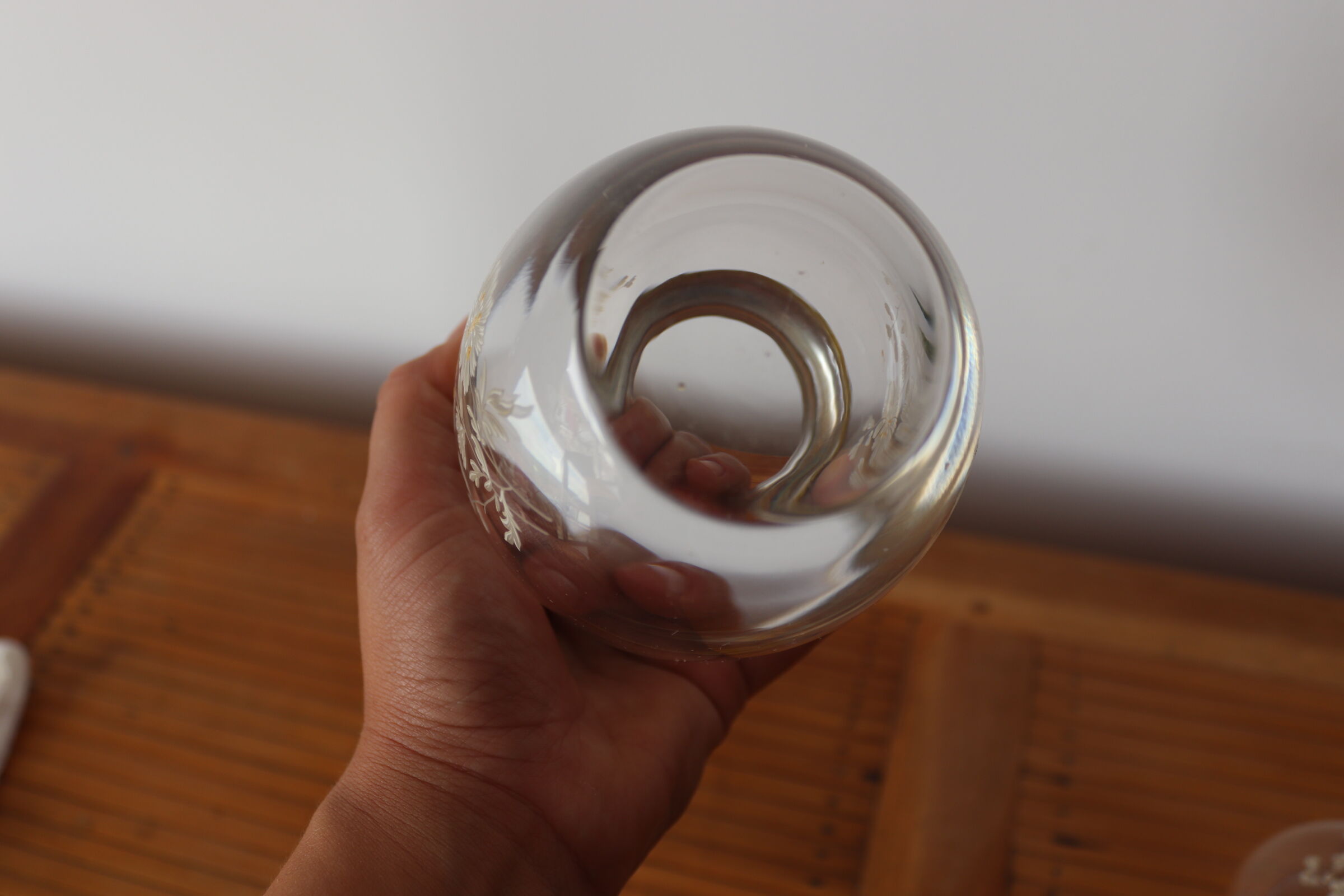 Engraved glass and silver metal candy