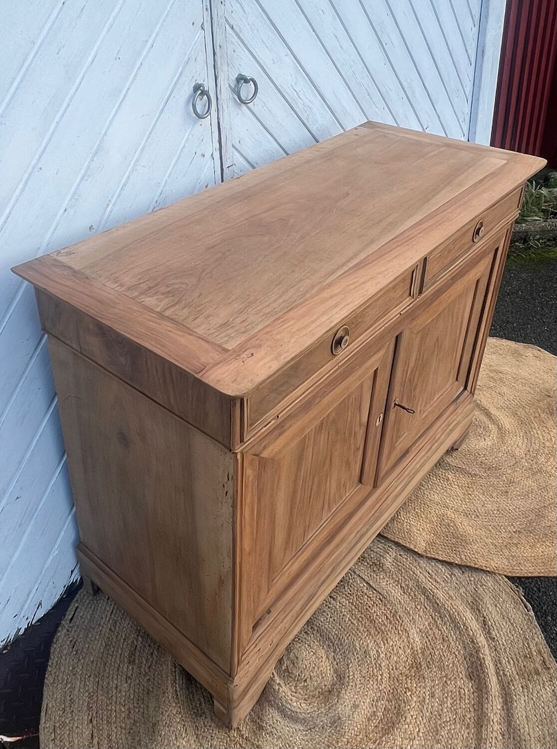 Renovated antique sideboard in raw solid walnut.