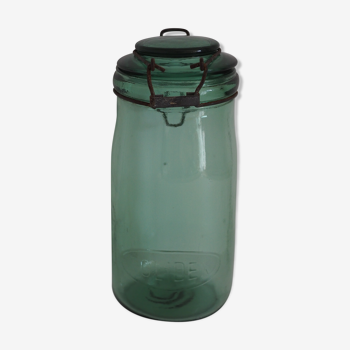 Green "solidex" glass canning jar