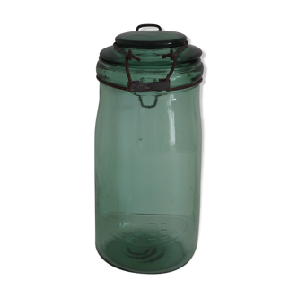 Green "solidex" glass canning jar