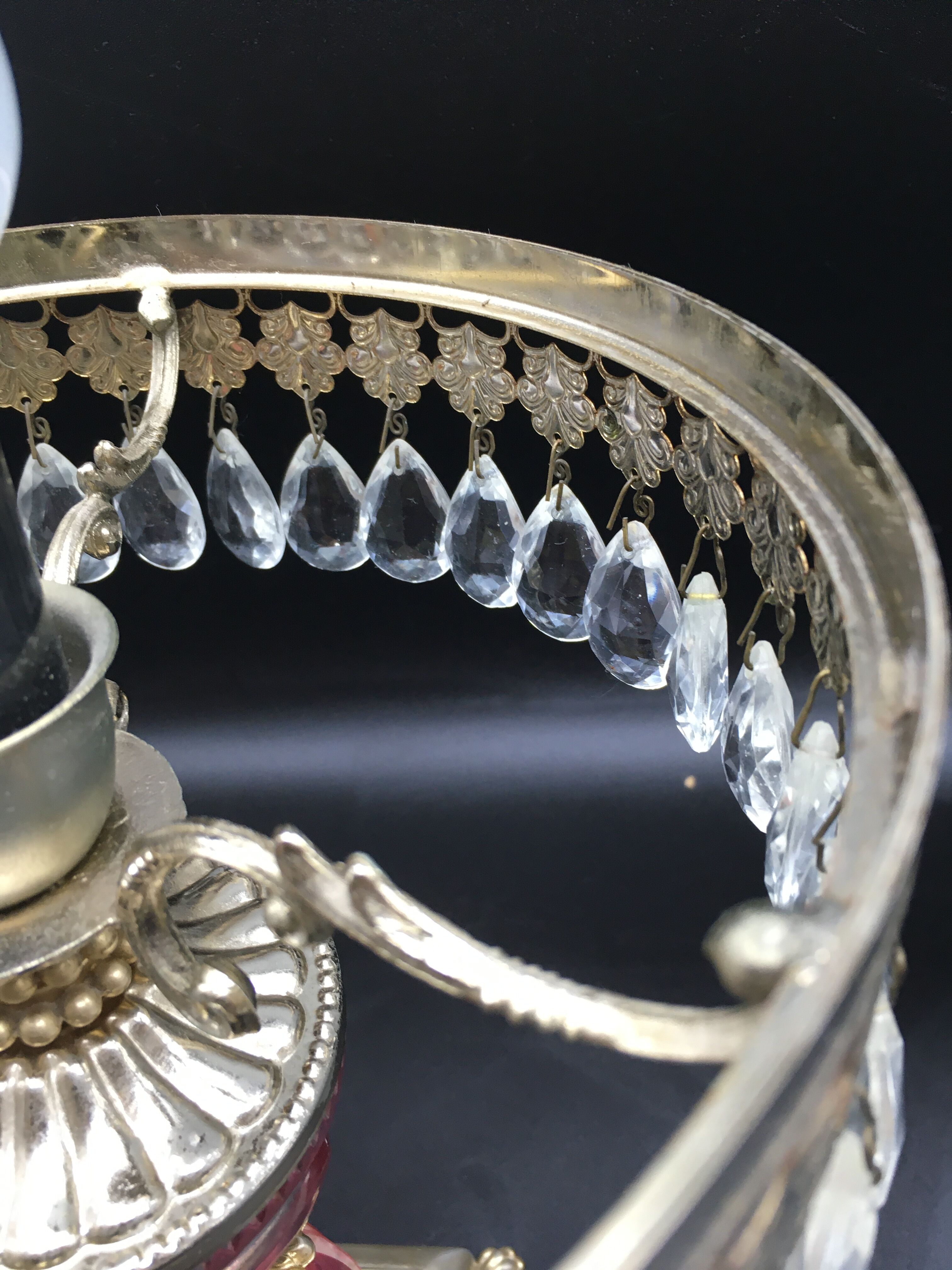 Vintage bedside with grapevines and chiseled crystal