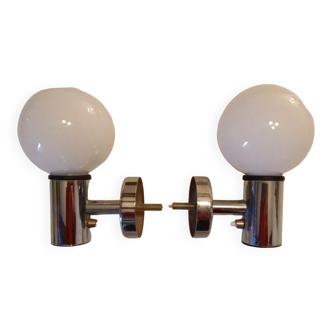 Opaline and chrome wall lights