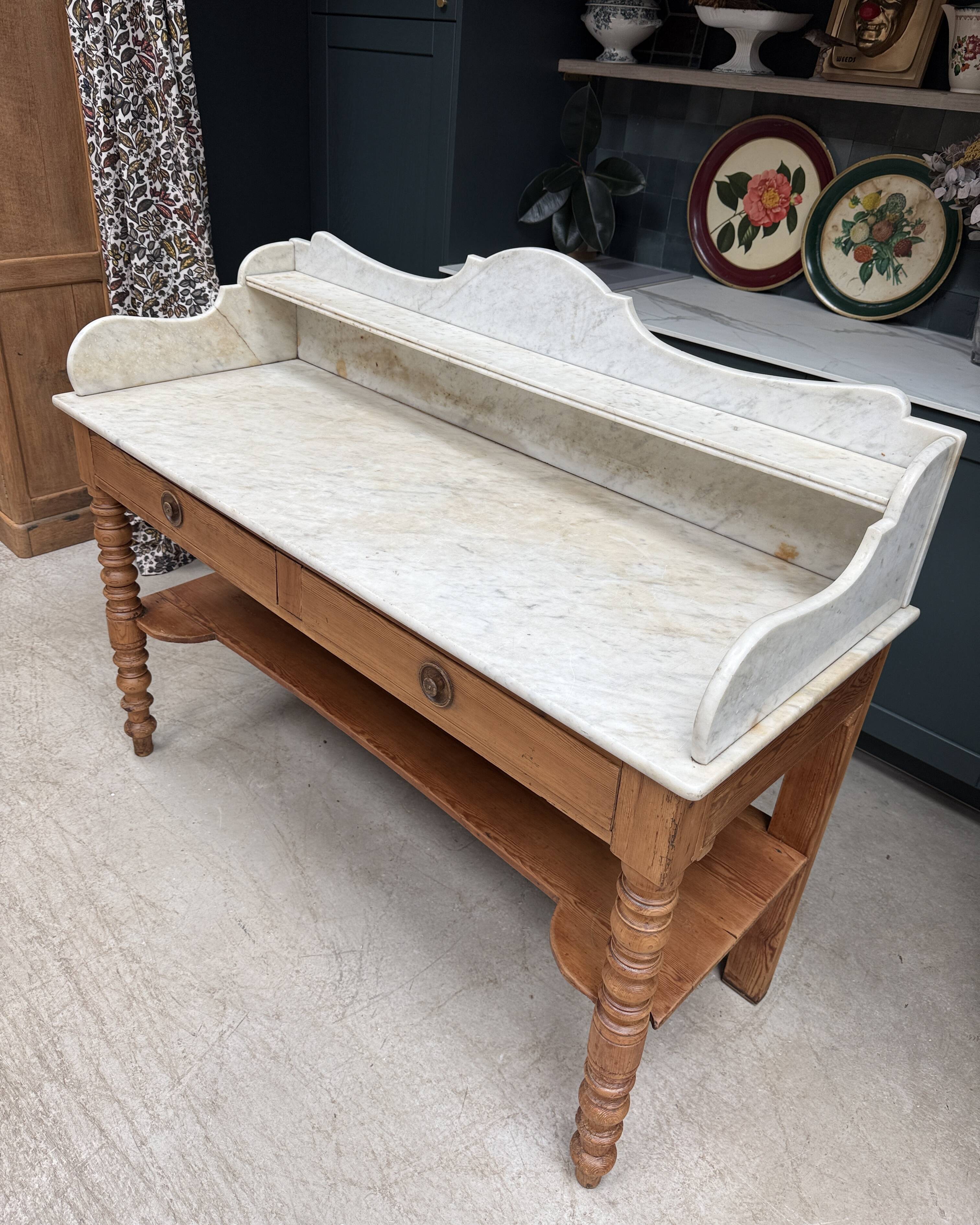 Antique pine and marble toilet furniture (renovated)