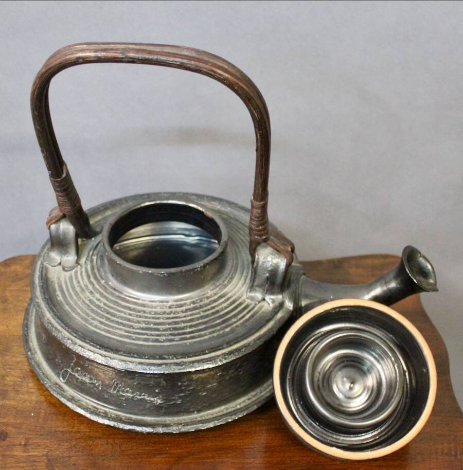 Teapot In Black Enamelled Chamotte Earth Jean Marais (1913-1998)