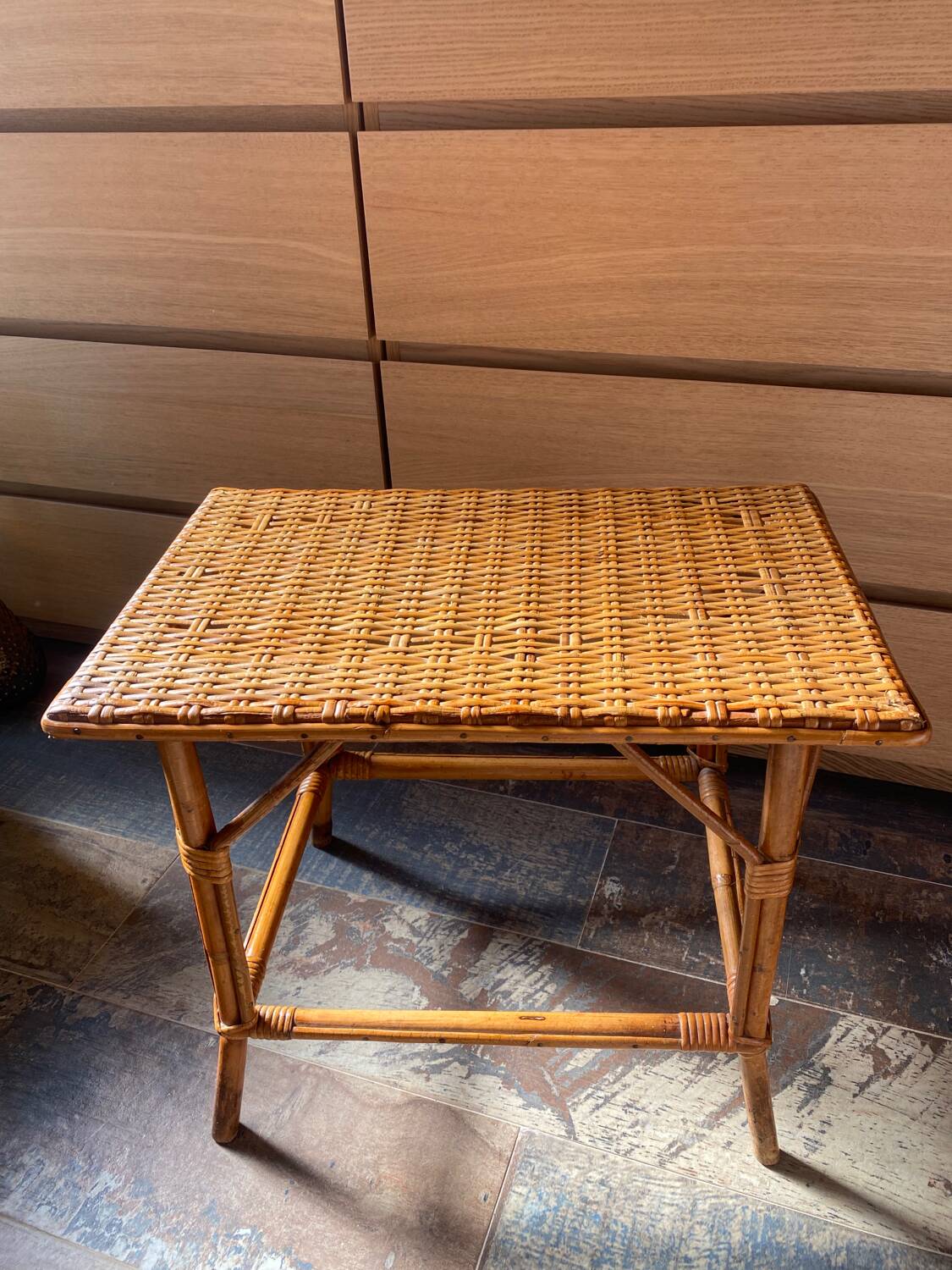 Small vintage rattan table