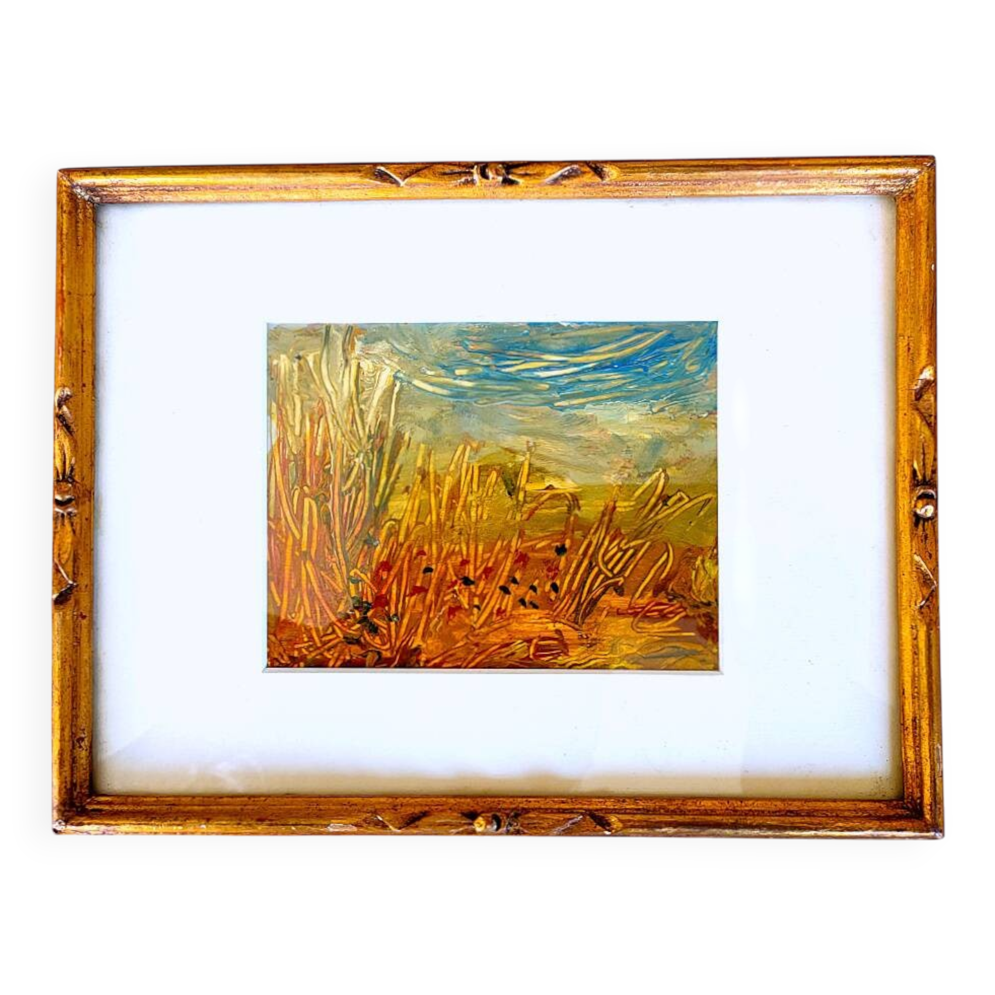Painting – Oil on paper framed under glass – Semi-abstract landscape 1920