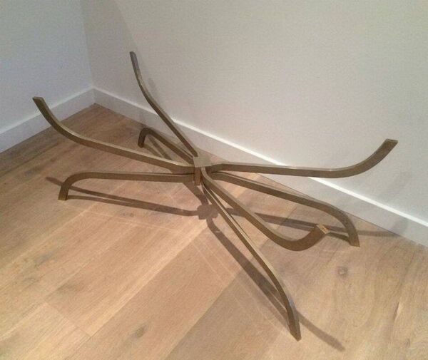 Table basse en acier brossé et dalle de verre fumé de la Maison Charles