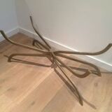 Coffee table in brushed steel and smoked glass top by Maison Charles