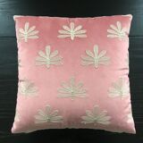 Pink cushion embroidered palm trees