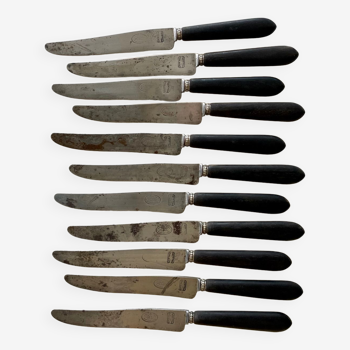 Couteaux de table anciens en ébène et lame acier