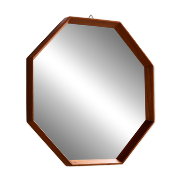 Octagonal teak framed mirror