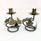 Pair of handcrafted wrought iron candlesticks vintage foliage