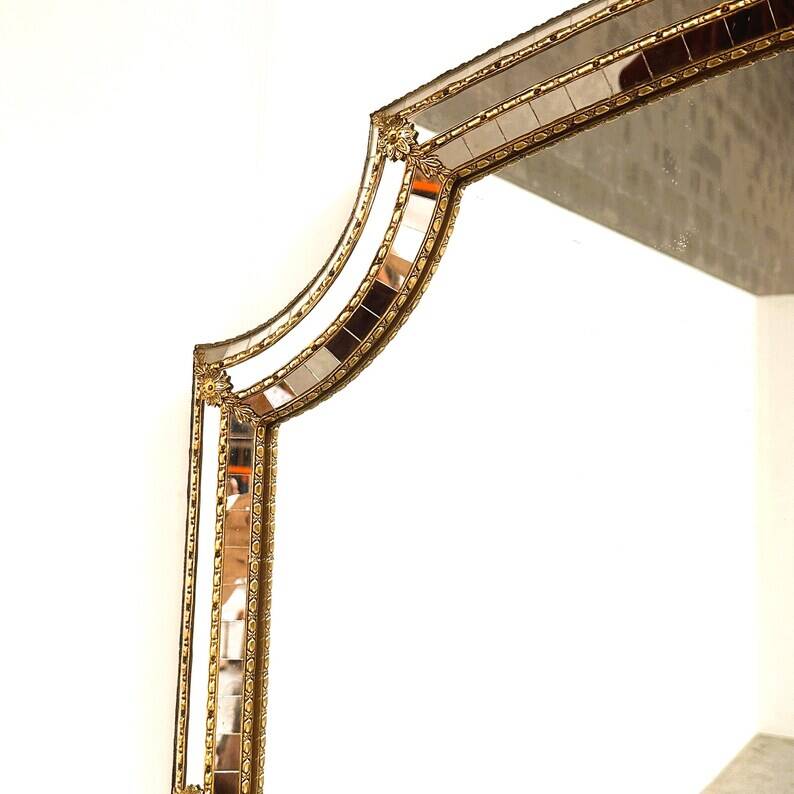 Spanish Golden Mosaic Mirror with Decorative Floral Patterns, 1970s