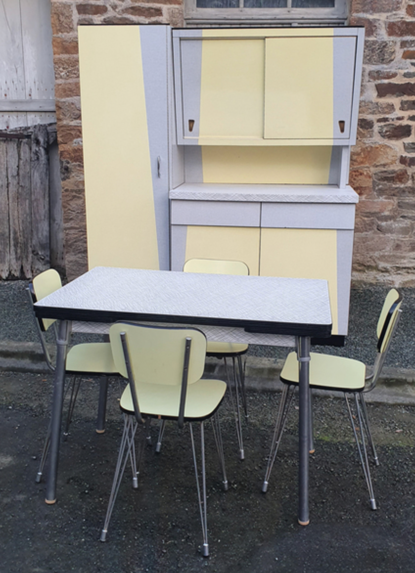 Yellow and grey formica buffet, Plastilux, vintage, 60s