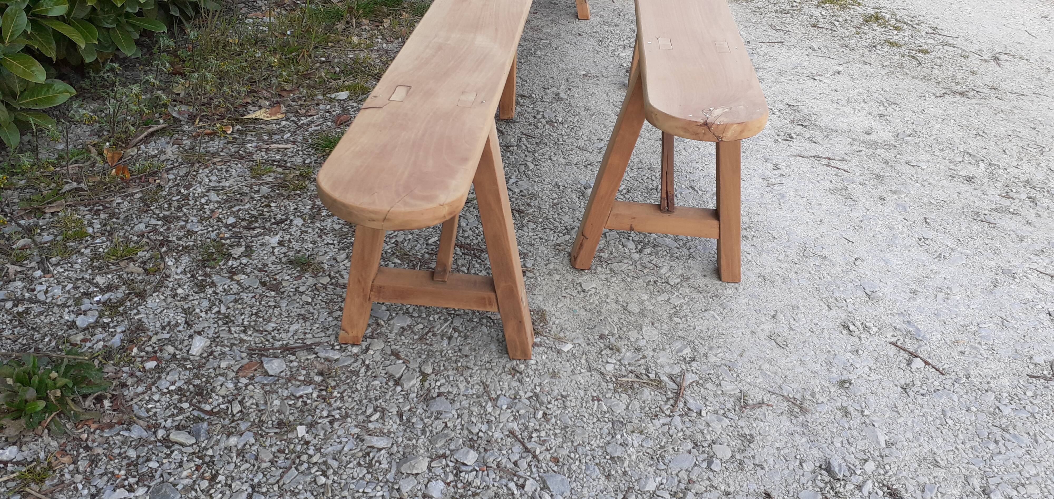 Pair of benches in raw wood cherry
